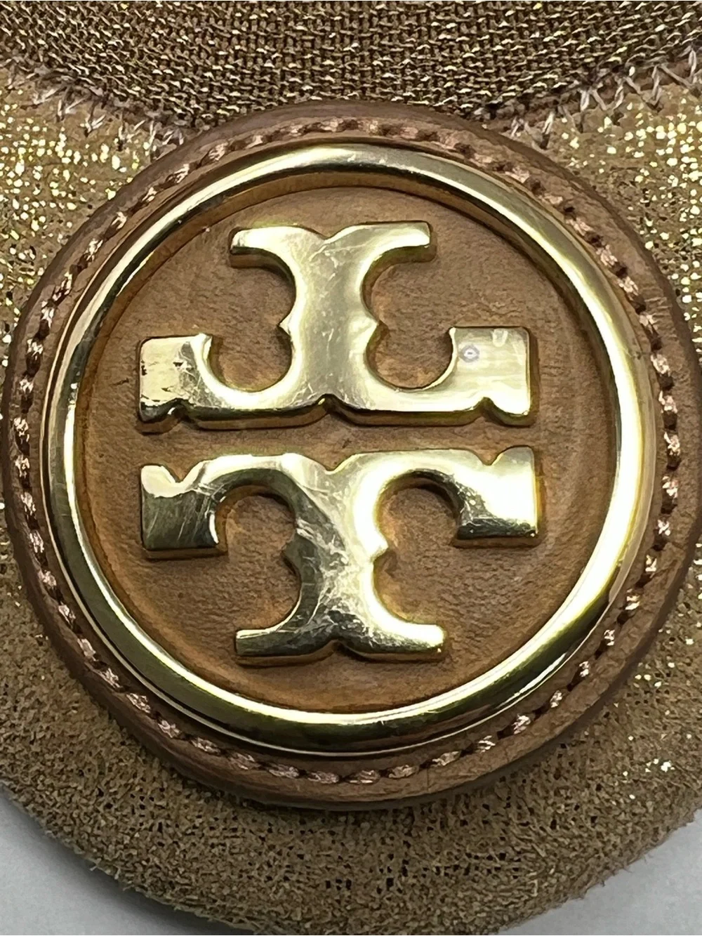 Tory Burch Shimmery Gold Logo Ballet Flats